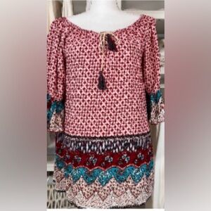 Umgee bohemian mix print dress size Small. 65% cotton 35% polyester.